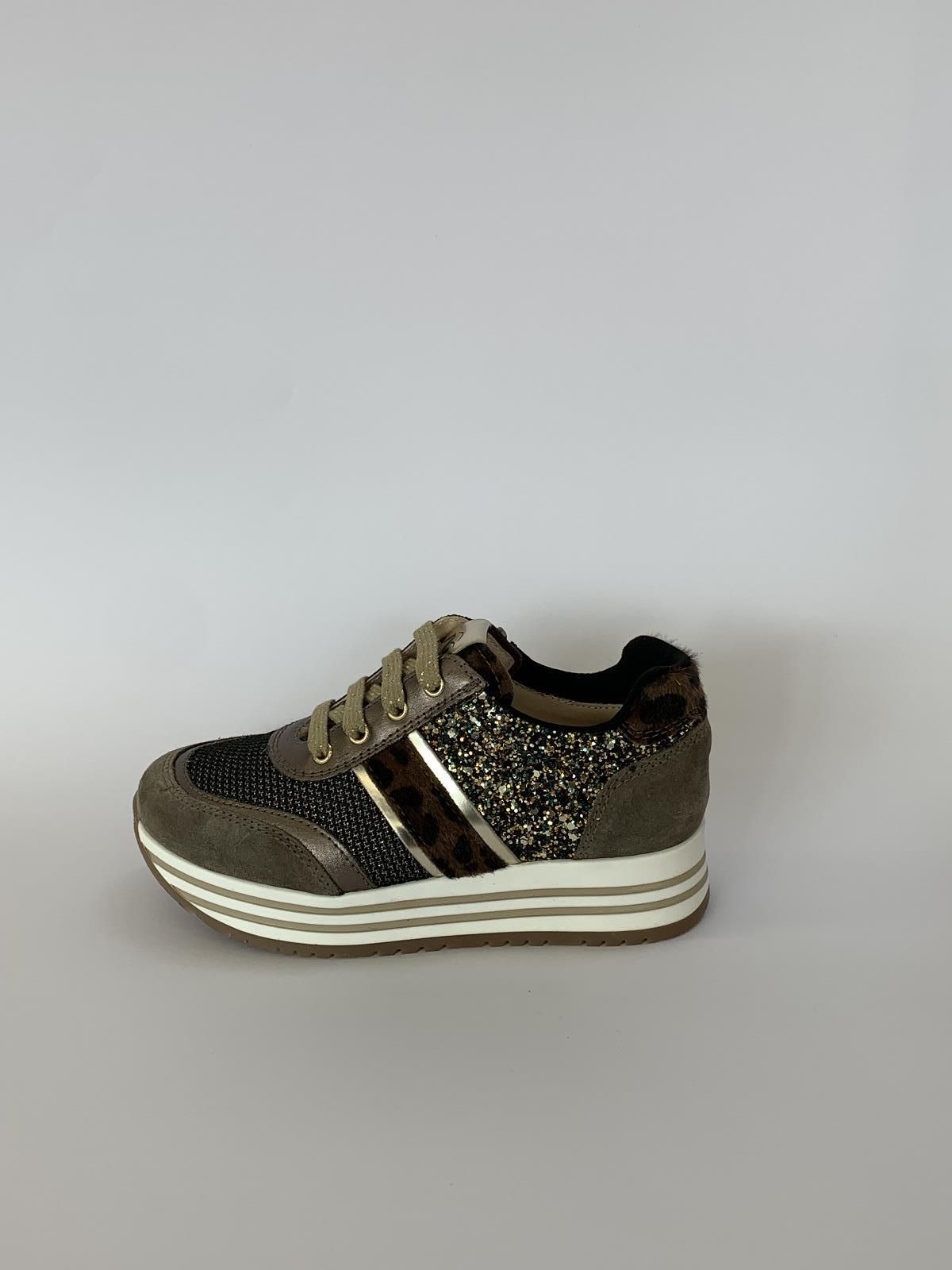 Nero Giardini Sneaker Taupe meisjes (Runner Rits Leopard - 27020) - Schoenen Luca