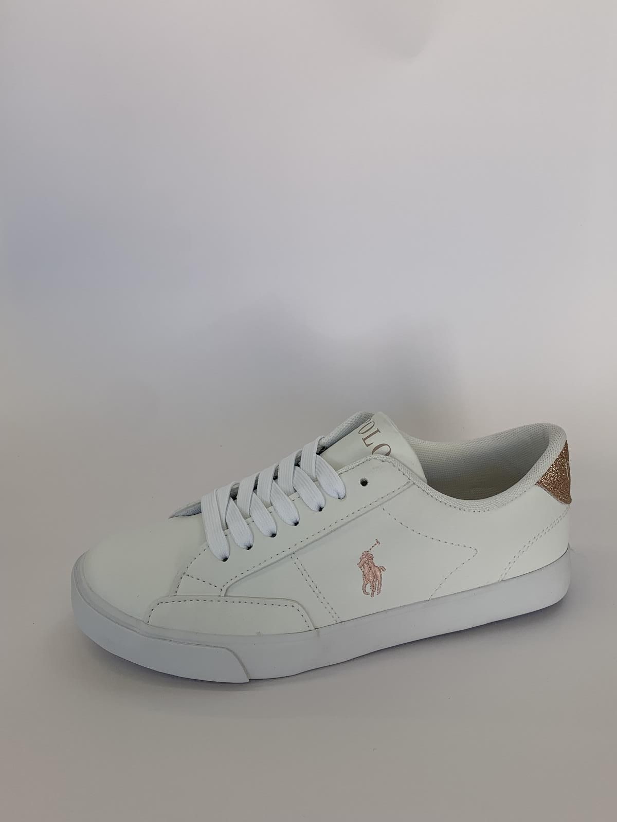 Ralph Lauren Sneaker Wit dames (Veter Polo Wit-Rosé Glit - Theron) - Schoenen Luca