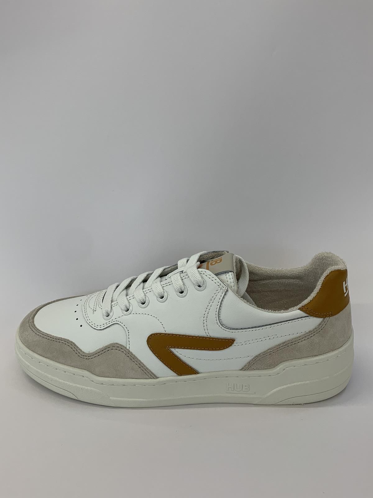 HUB Sneaker Wit+kleur heren (Sneaker Hub Cognac - Court-Z) - Schoenen Luca