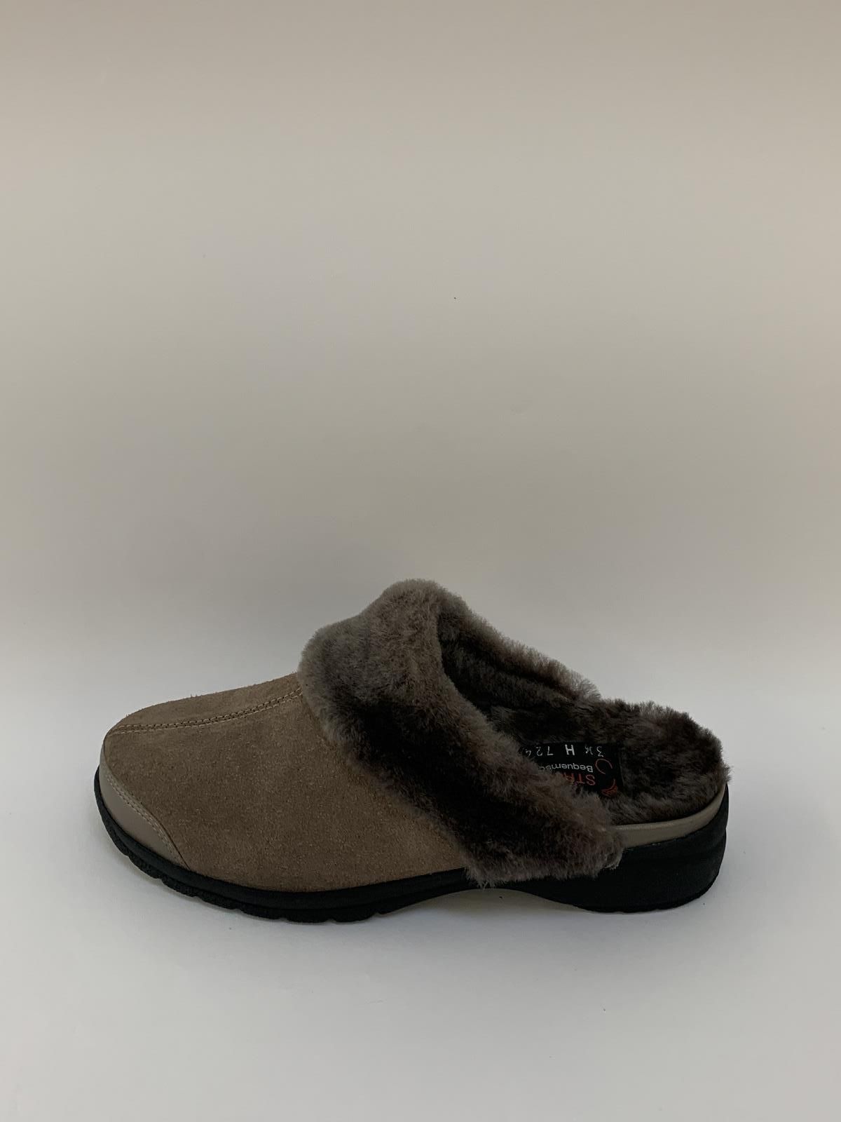 Ströber Pantoffel Taupe dames (Mul  Breed Wol Taupe - Gaby) - Schoenen Luca